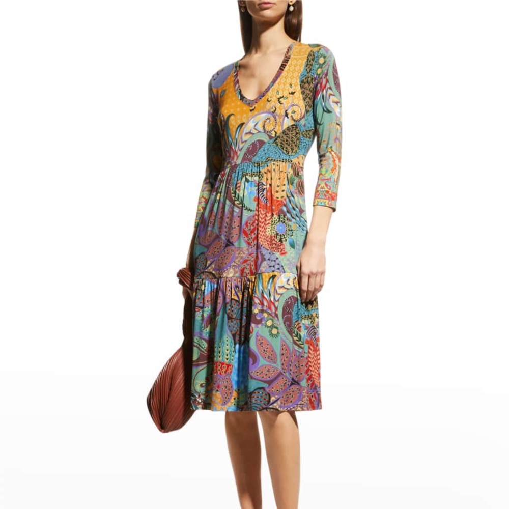 Johnny Was Dress Madison 3/4 Sleeve Tiered Dress Size Large Soft Knit (1537)